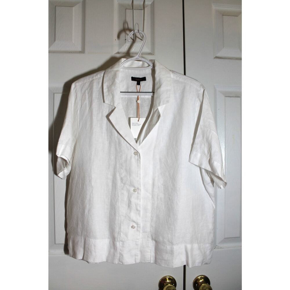 Quince 100% European Linen White Short Sleeve Boxy Shirt sz L NEW - Picture 2 of 4